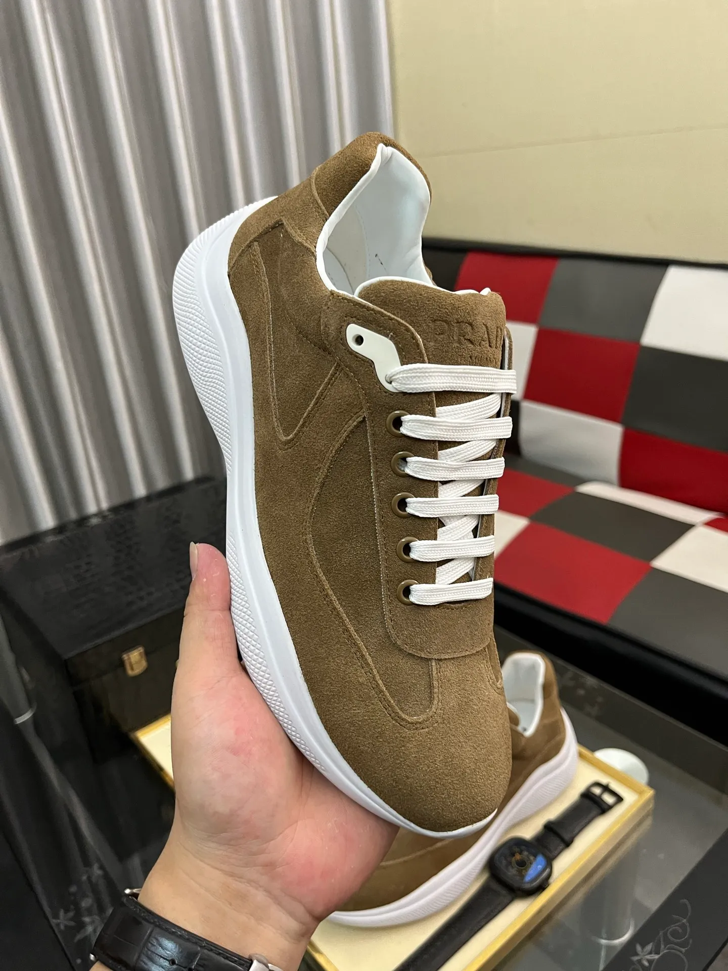 Men's shoes 💰400⌚️⌚️【PRADA】Prada casual shoes, originally developed 1:1, made of high-mercerized cowhide with imported cowhide, silk sheepskin lining, rubber outsole, comfortable and soft on the foot, size: 38-444️⃣Colors available